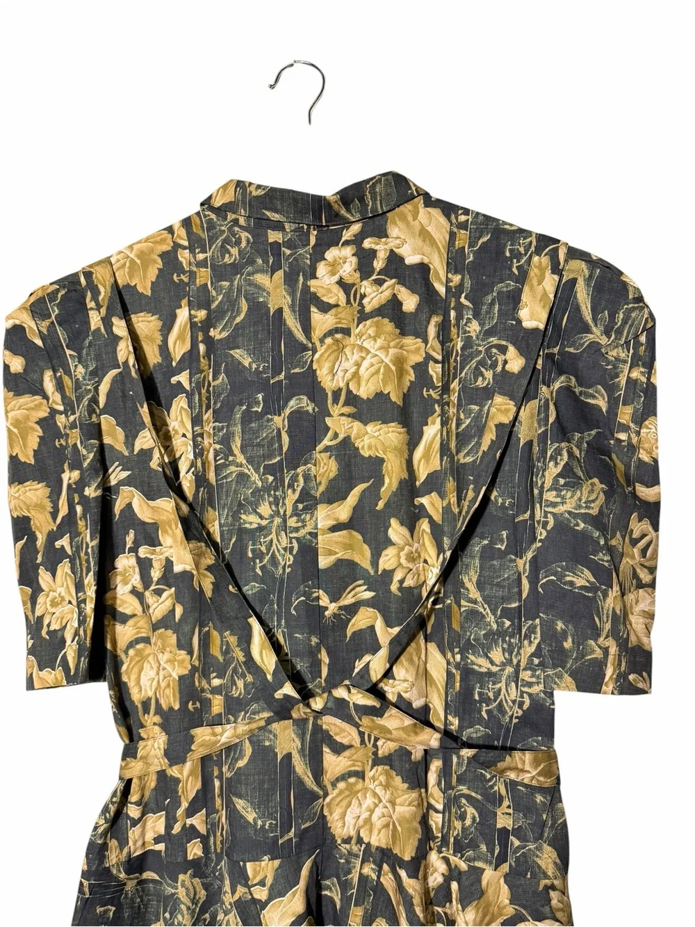 Black Floral Midi Shirt Dress with Gold Botanical Print - Picture 6 of 7
